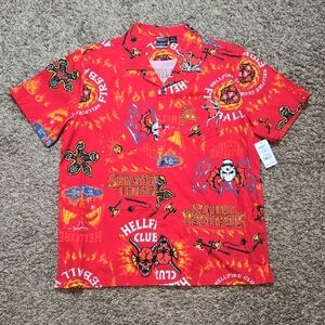 Netflix Stranger Things Flame XL 46 - 48 Button Down Shirt Top Hellfire Club